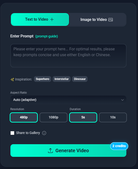 Select Text to Video